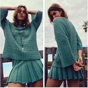Free People FP Beach Kenzie Sweater Womens XS Frosty Spruce Green